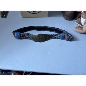 Vtg Ione Copper‎ Metal Coin Style Hook And Loop Closure Striped Belt USA Made